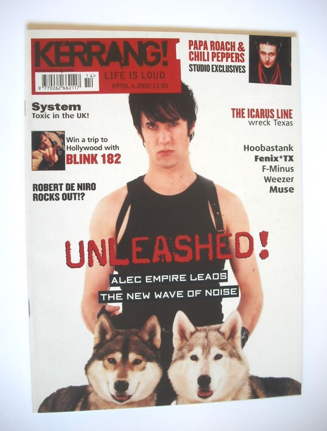 <!--2002-04-06-->Kerrang magazine - Alec Empire cover (6 April 2002 - Issue