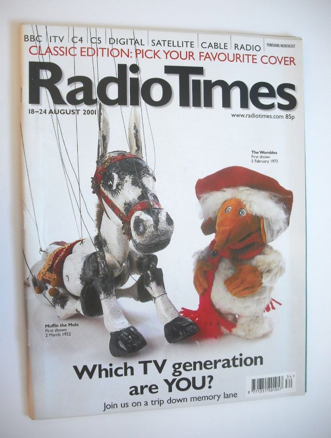 Radio Times magazine - Muffin The Mule and The Wombles cover (18-24 August 2001)