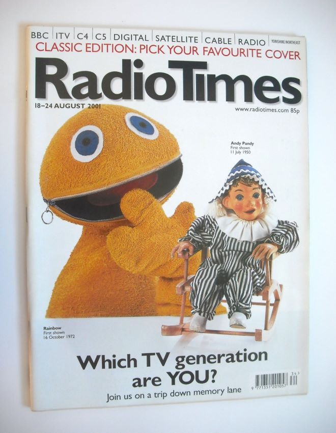 Radio Times magazine - Rainbow and Andy Pandy cover (18-24 August 2001)