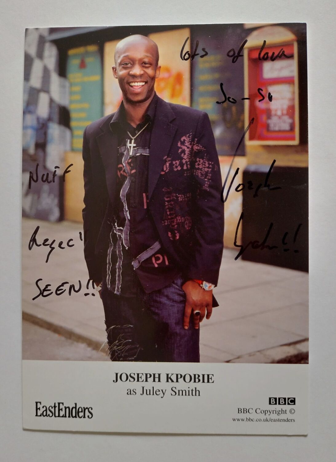Joseph Kpobie autograph (hand-signed EastEnders cast card)