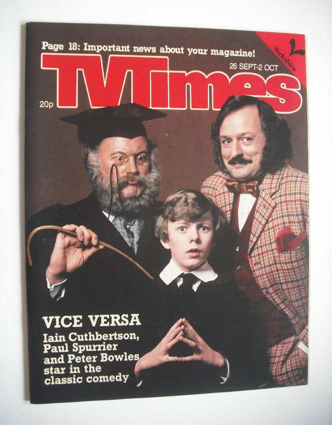 TV Times magazine - Vice Versa cover (26 September - 2 October 1981)