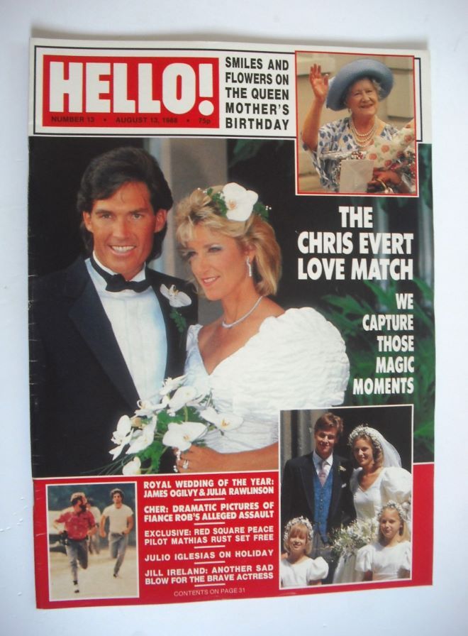 Hello! magazine - Chris Evert and Andy Mill wedding cover (13 August 1988 - Issue 13)