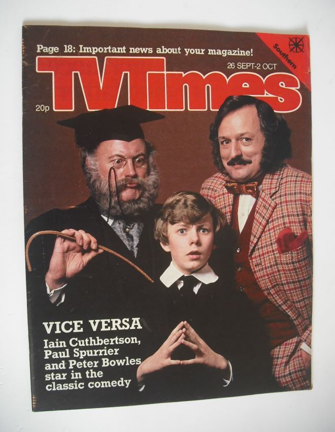 TV Times magazine - Vice Versa cover (26 September - 2 October 1981)
