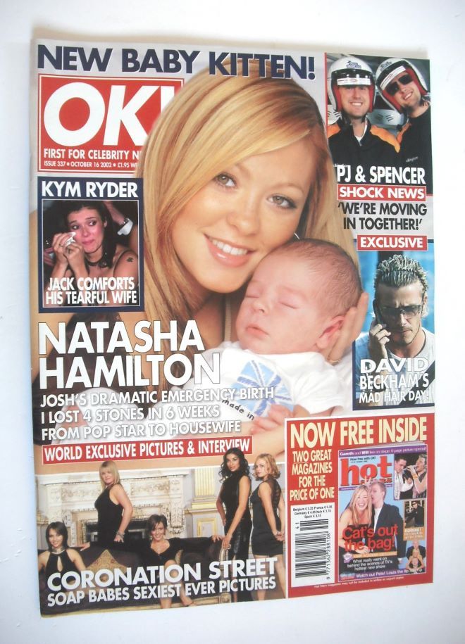 <!--2002-10-16-->OK! magazine - Natasha Hamilton and baby Josh cover (16 Oc