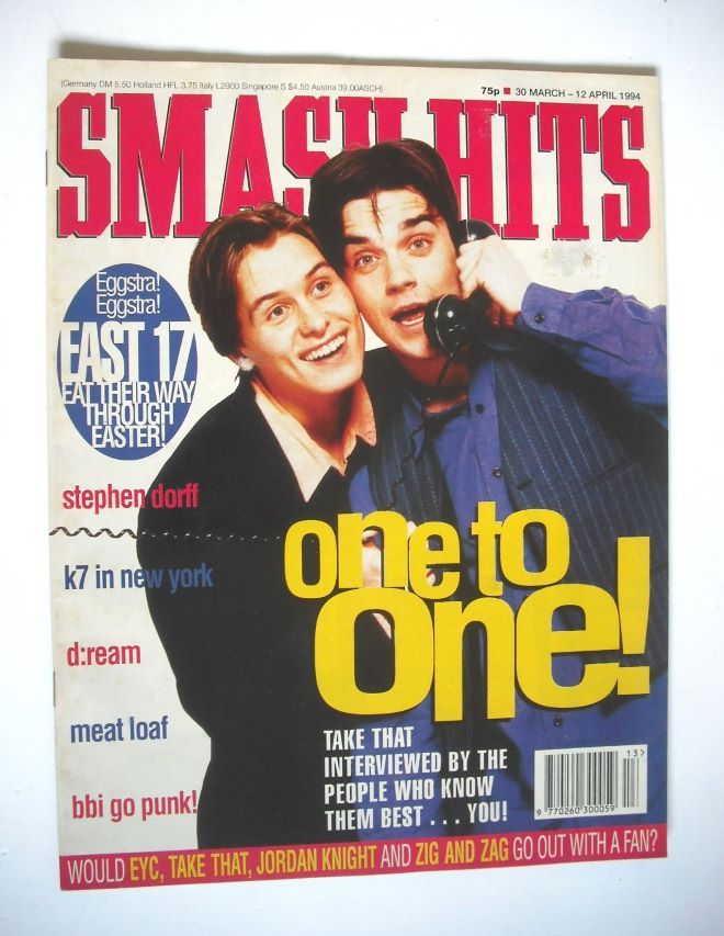 Smash Hits magazine - Robbie Williams and Mark Owen cover (30 March - 12 April 1994)