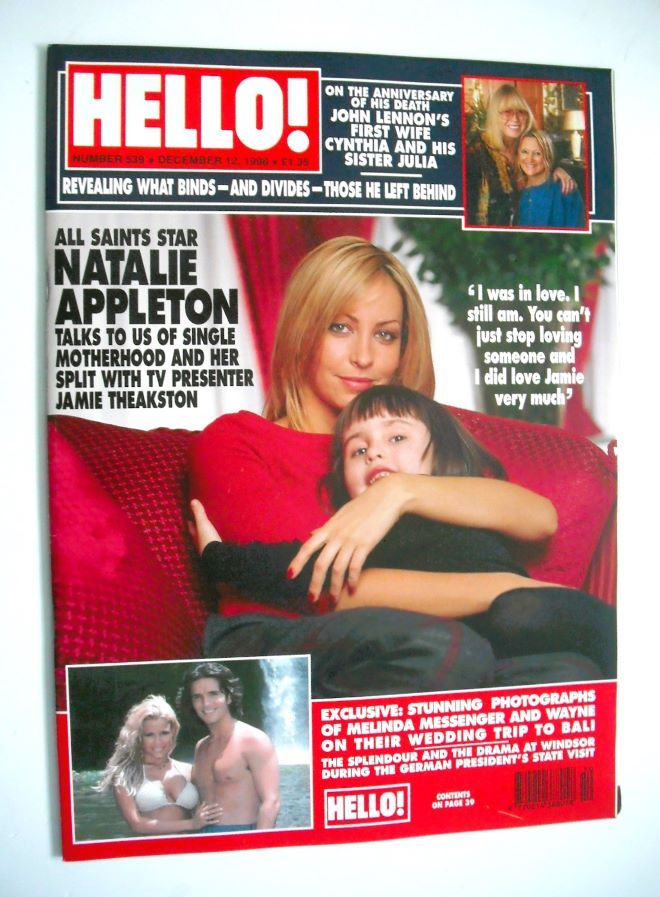 Hello! magazine - Natalie Appleton cover (12 December 1998 - Issue 539)