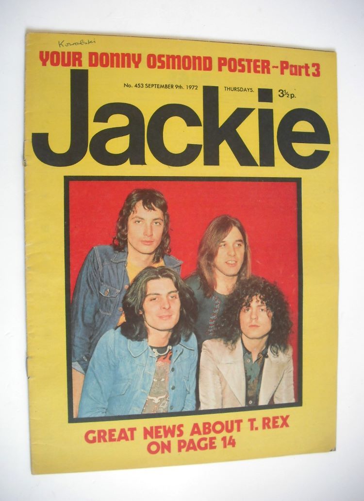 Jackie magazine - 9 September 1972 (Issue 453 - T. Rex cover)