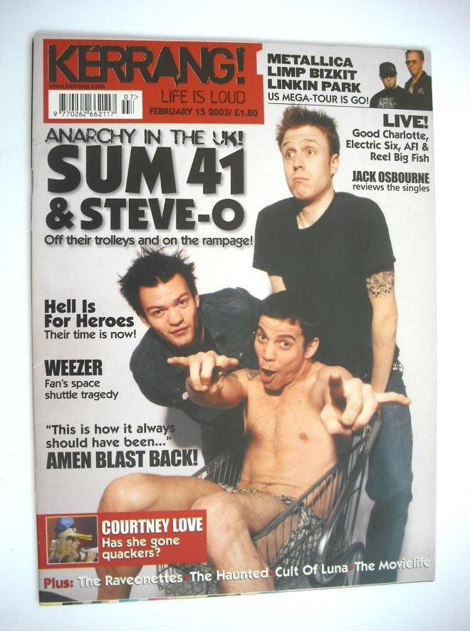 Kerrang magazine - Sum 41 and Steve-O cover (15 February 2003 - Issue 942)