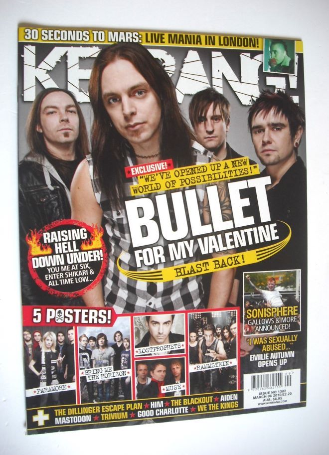 Kerrang magazine - Bullet For My Valentine cover (6 March 2010 - Issue 1302)