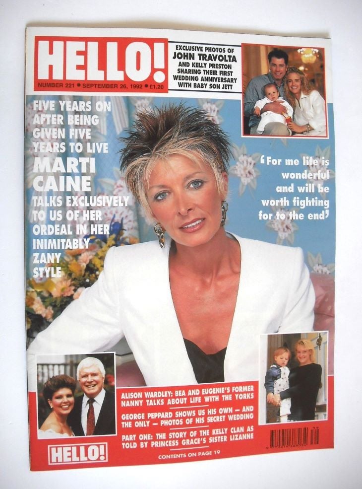 Hello! magazine - Marti Caine cover (26 September 1992 - Issue 221)