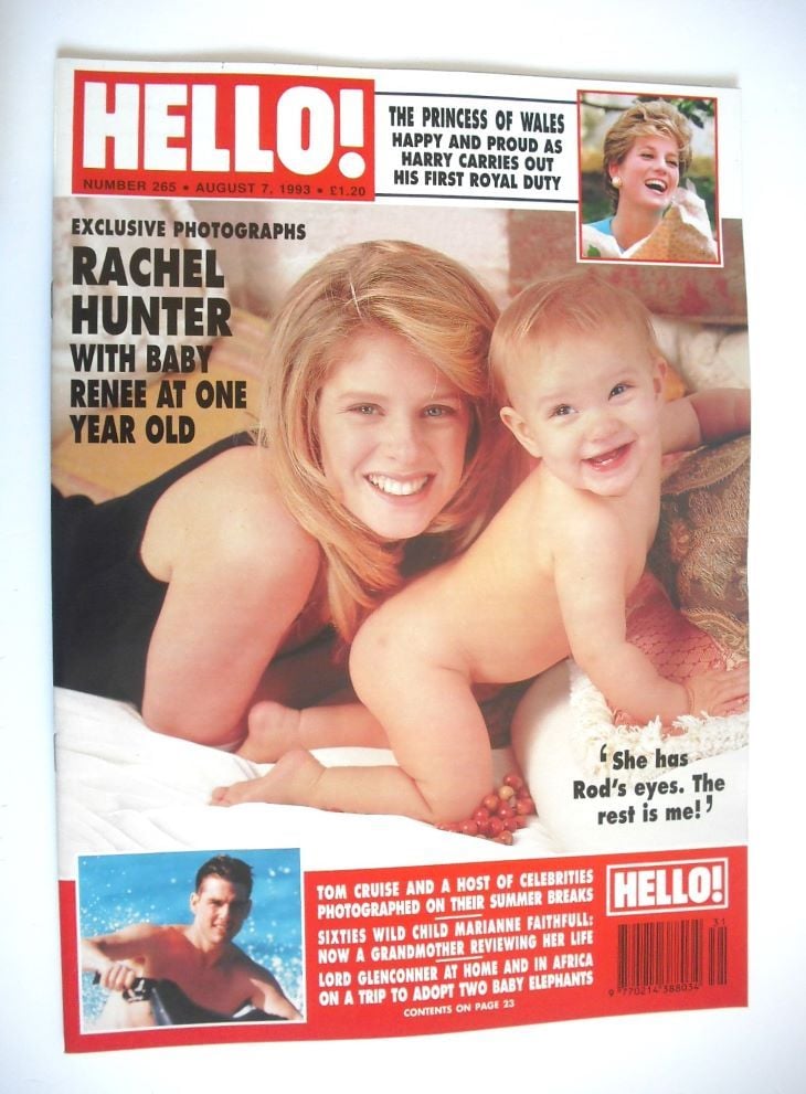 <!--1993-08-07-->Hello! magazine - Rachel Hunter and baby Renee cover (7 Au