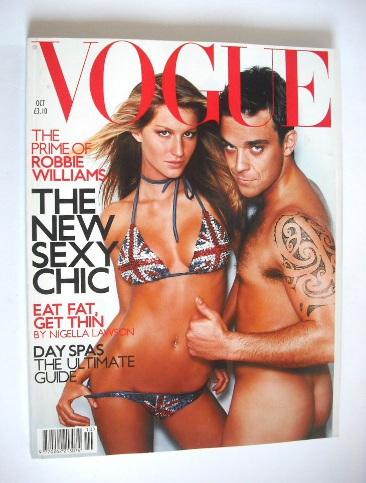 British Vogue magazine - October 2000 - Robbie Williams and Gisele Bundchen cover