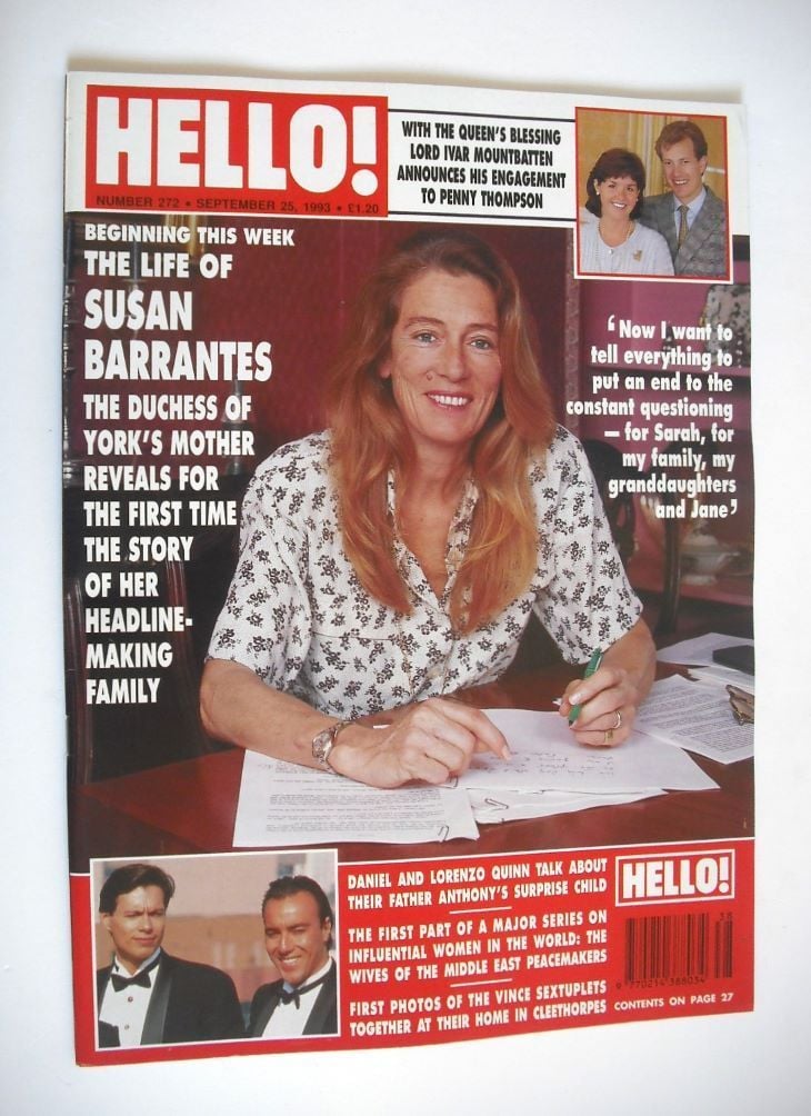 Hello! magazine - Susan Barrantes cover (25 September 1993 - Issue 272)
