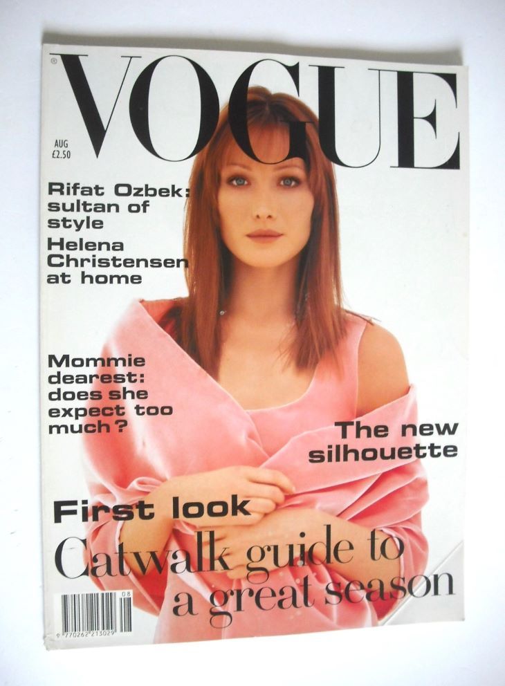 British Vogue magazine - August 1993 - Carla Bruni cover