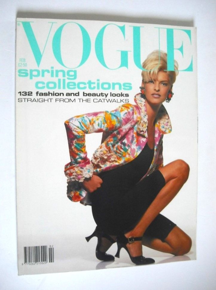 British Vogue magazine - February 1991 - Linda Evangelista cover