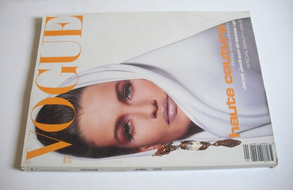British Vogue magazine - April 1991 - Karen Mulder cover