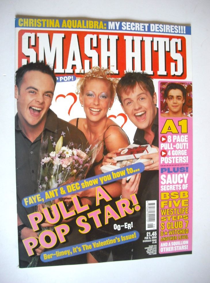 <!--2000-02-09-->Smash Hits magazine - Ant & Dec and Faye Tozer cover (9 Fe