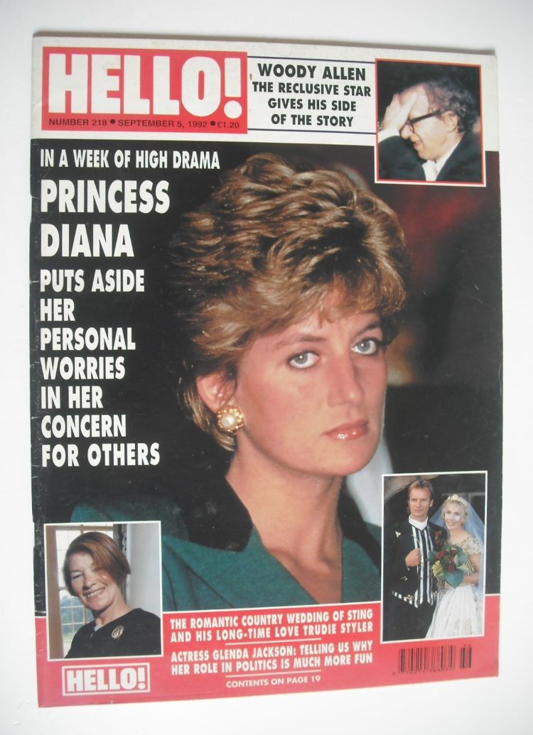 Hello! magazine - Princess Diana cover (5 September 1992 - Issue 218)