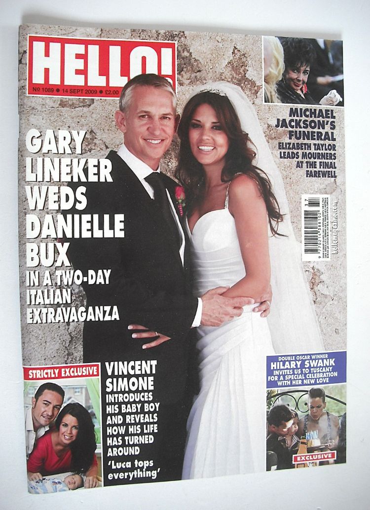 Hello! magazine - Gary Lineker and Danielle Bux wedding cover (14 September 2009 - Issue 1089)
