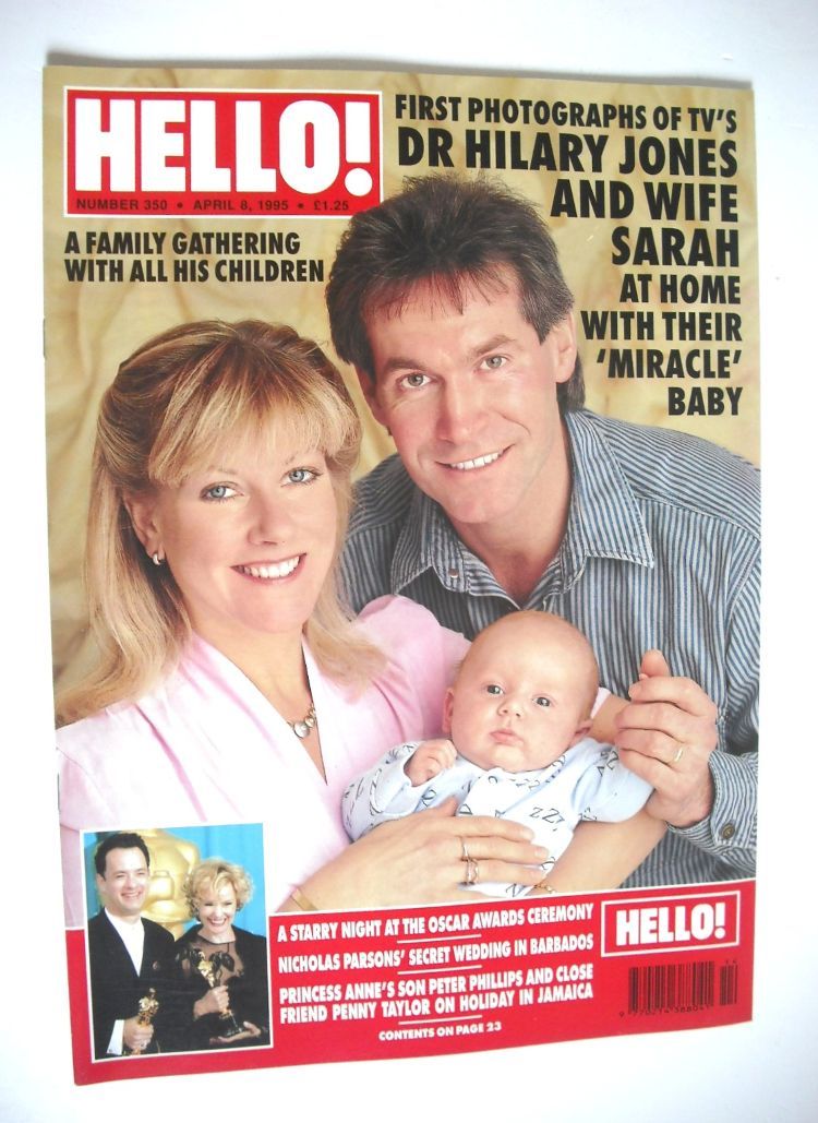 Hello! magazine - Dr Hilary Jones and wife Sarah and baby cover (8 April 1995 - Issue 350)