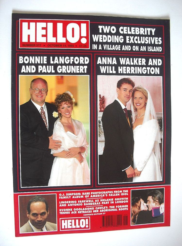 Hello! magazine - Bonnie Langford / Anna Walker cover (14 October 1995 - Issue 377)