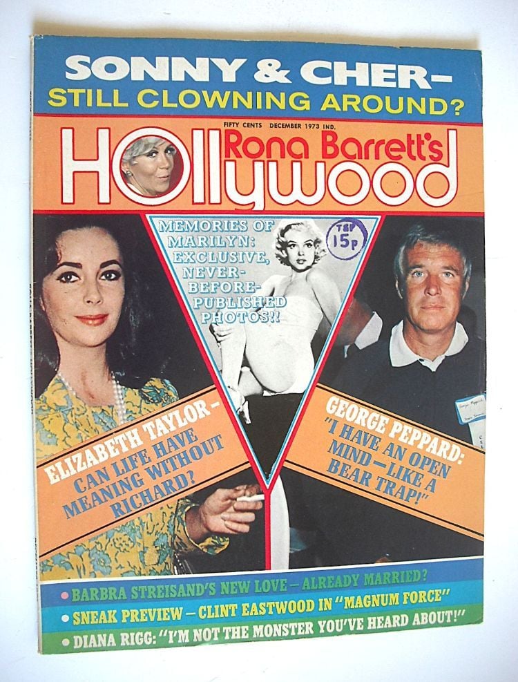 Rona Barrett's Hollywood magazine - Elizabeth Taylor and George Peppard cover (December 1973)