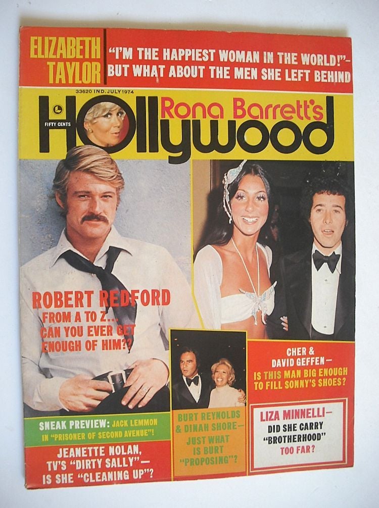 Rona Barrett's Hollywood magazine - Robert Redford, Cher & David Geffen cover (July 1974)