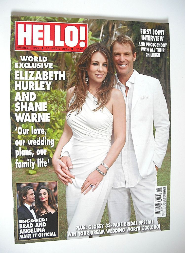 Hello! magazine - Elizabeth Hurley and Shane Warne cover (23 April 2012 - Issue 1222)