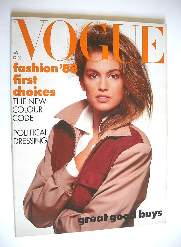 British Vogue magazine - January 1988 - Cindy Crawford cover