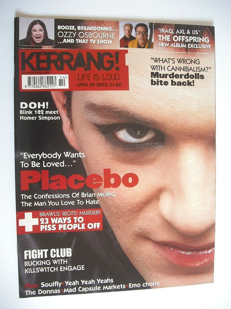 Kerrang magazine - Placebo cover (5 April 2003 - Issue 949)
