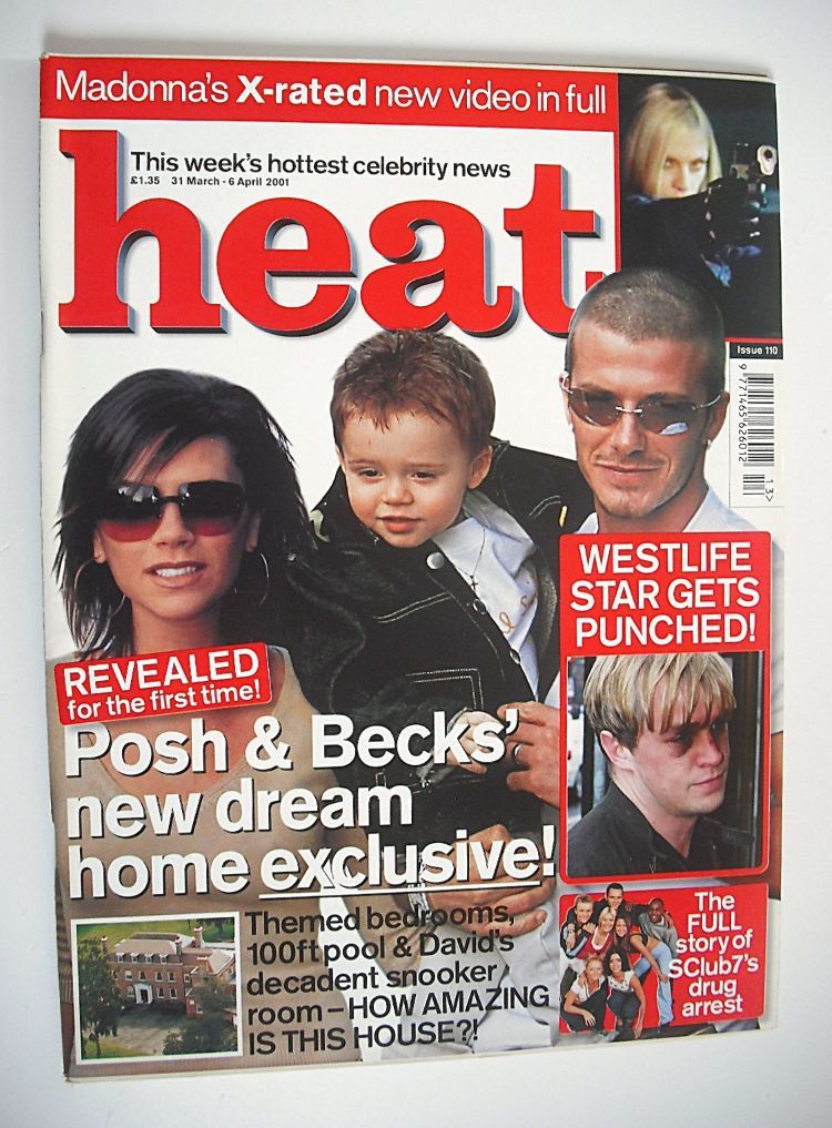 Heat magazine - David, Victoria and Brooklyn Beckham cover (31 March - 6 April 2001 - Issue 110)