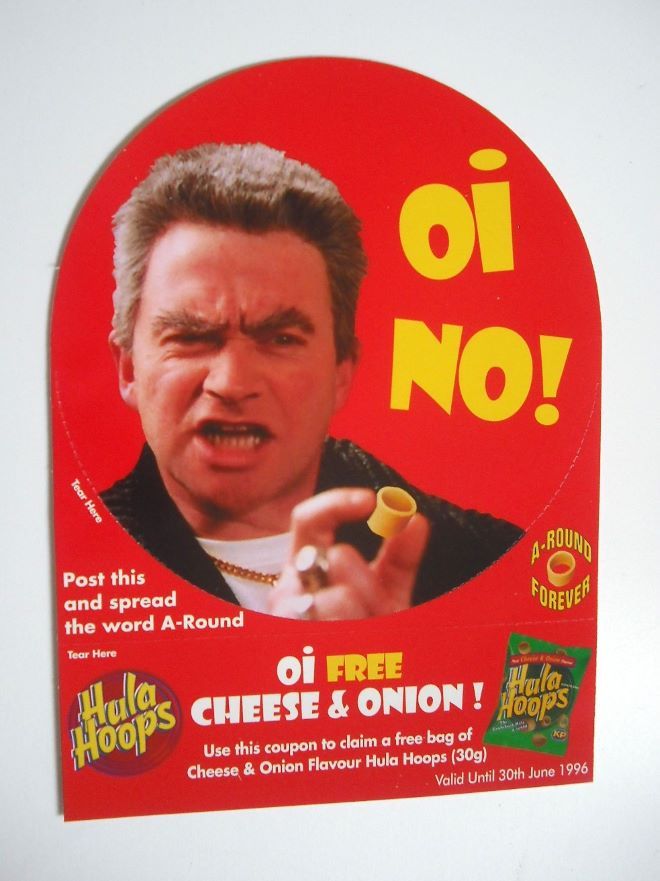 Harry Enfield advertisement card for Hula Hoops (1996)
