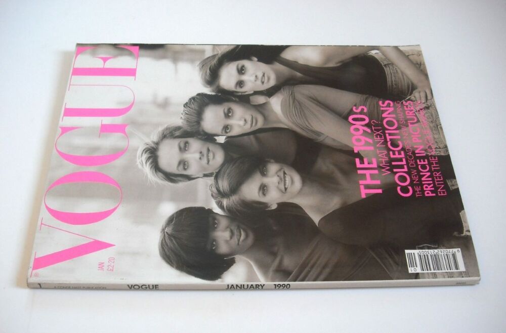 British Vogue magazine - January 1990 - Cindy Crawford, Christy Turlington, Linda Evangelista, Tatjana Patitz and Naomi Campbell cover