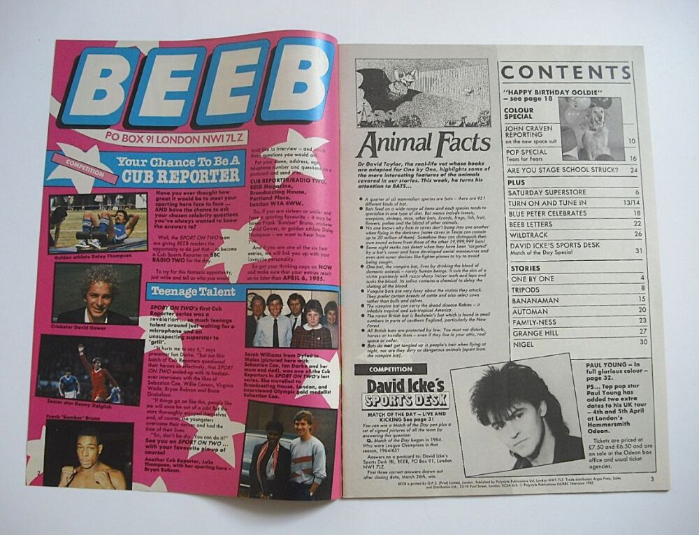BEEB magazine - Goldie cover (19-25 March 1985, Issue 8)