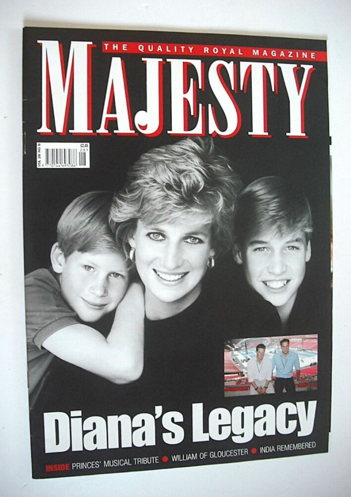 Majesty magazine - Princess Diana, Prince Harry and Prince William cover (August 2007 - Volume 28 No 8)