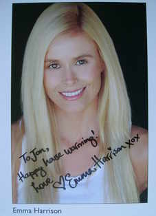 Emma Harrison autograph (hand-signed photograph, dedicated)