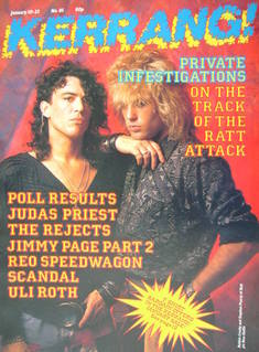 <!--1985-01-10-->Kerrang magazine - Robbin Crosby and Stephen Pearcy cover 