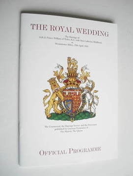 Prince William and Kate Middleton Royal Wedding Official Programme