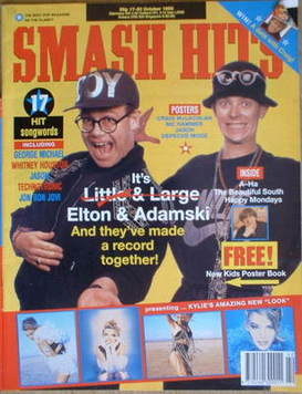 <!--1990-10-17-->Smash Hits magazine - Elton John and Adamski cover (17-30 
