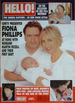 Hello! magazine - Fiona Phillips and Martin Frizell and baby cover (10 August 1999 - Issue 572)