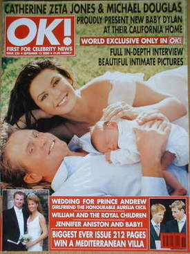OK! magazine - Catherine Zeta Jones and Michael Douglas and son Dylan cover (15 September 2000 - Issue 230)