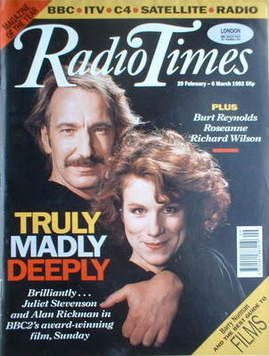 Radio Times magazine - Alan Rickman and Juliet Stevenson cover (29 February-6 March 1992)