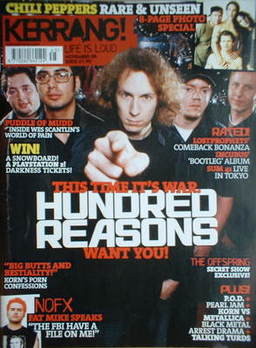 Kerrang magazine - Hundred Reasons cover (8 November 2003 - Issue 980)
