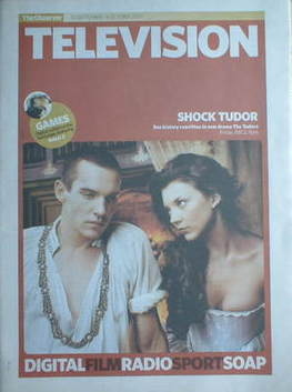 The Observer Television newspaper supplement - Jonathan Rhys Meyers and Natalie Dormer cover (30 September-6 October 2007)