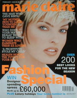 British Marie Claire magazine - February 1996 - Linda Evangelista cover