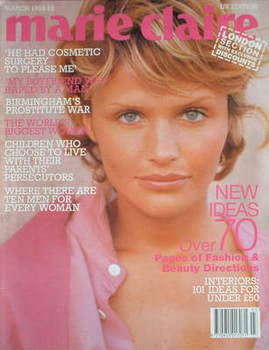 British Marie Claire magazine - March 1995 - Helena Christensen cover