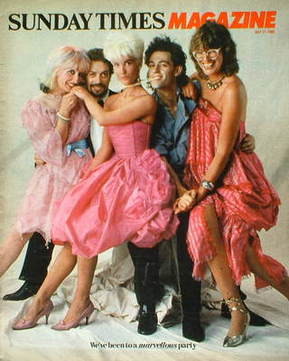 The Sunday Times magazine - Paula Yates, Bob Geldof, Zandra Rhodes, Tim Curry and Janet Street-Porter cover (11 July 1982)