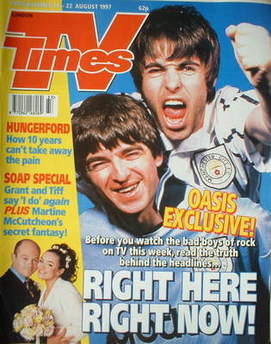 TV Times magazine - Liam Gallagher and Noel Gallagher cover (16-22 August 1997)
