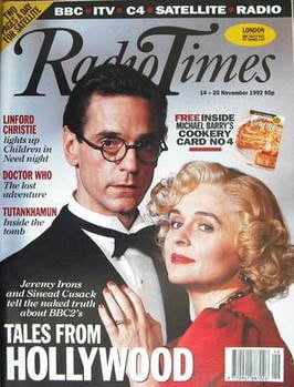Radio Times magazine - Jeremy Irons and Sinead Cusack cover (14-20 November 1992)