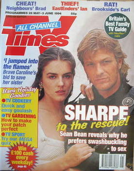 TV Times magazine - Sean Bean and Liz Hurley cover (28 May-3 June 1994)